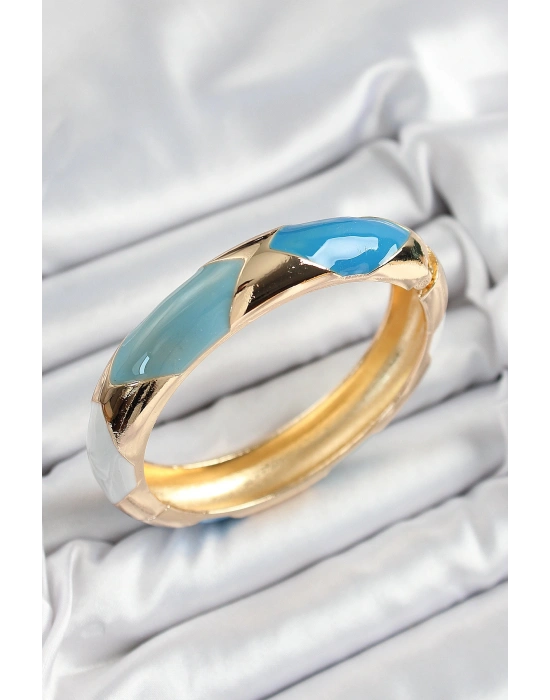 Pirinç Mavi Beyaz Mineli Baklava Model Gold Renk Kadın Kelepçe