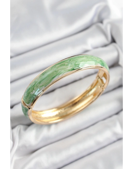 Pirinç Mavi Yeşil Mineli Mermer Desen Model Gold Renk Kadın Kelepçe