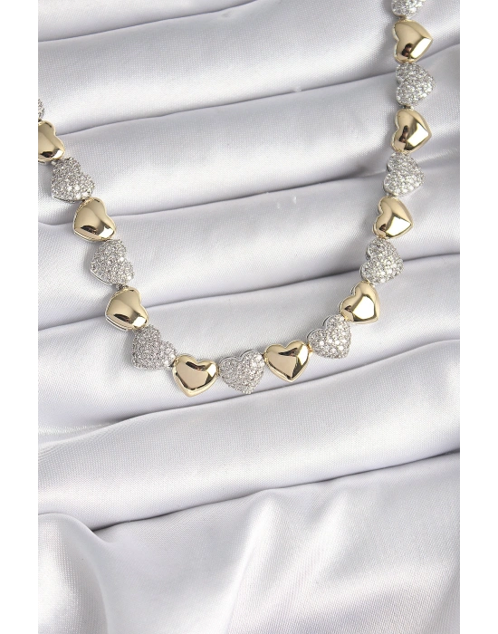 Pirinç Mix Renk Zirkon Taşlı Kalp Model VIP Exclusive Seri Kadın Kolye