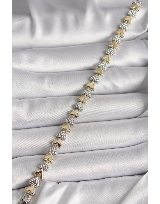 Pirinç Mix Renk Zirkon Taşlı Kalp Model VIP Seri Kadın Bileklik