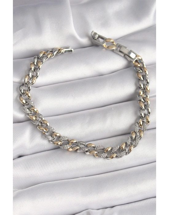 Pirinç Mix Renk Zirkon Taşlı Zincir Model VIP Seri Kadın Bileklik