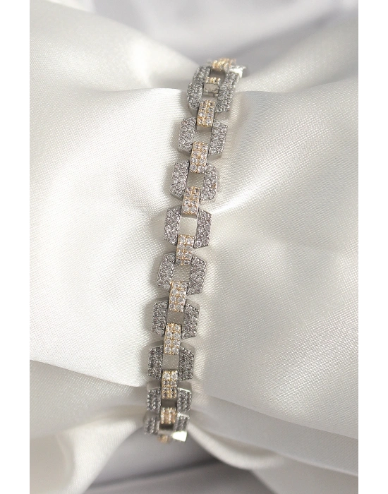 Pirinç Mix Renk Zirkon Taşlı Zincir Model VIP Seri Kadın Bileklik