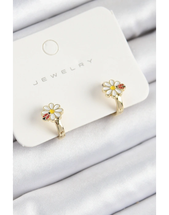 Pirinç Papatya Model Gold Renk Çocuk Küpe