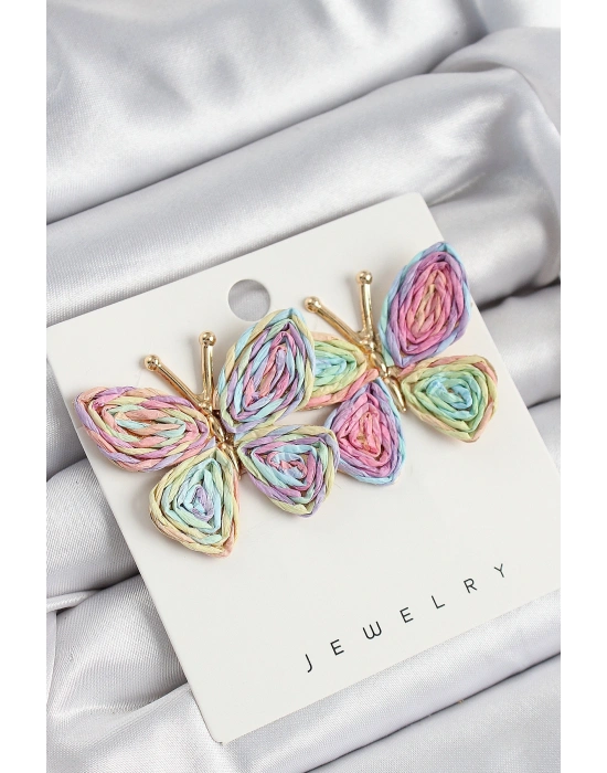 Pirinç Rainbow Kelebek Model Gold Renk Kadın Hasır Küpe