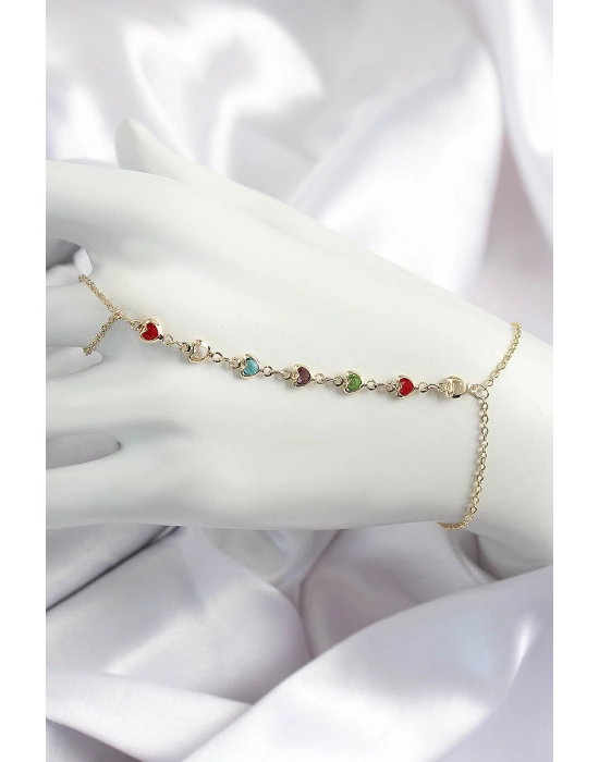 Pirinç Renkli Kalpli Zirkon Taşlı Y Model Gold Renk Kadın Şahmeran