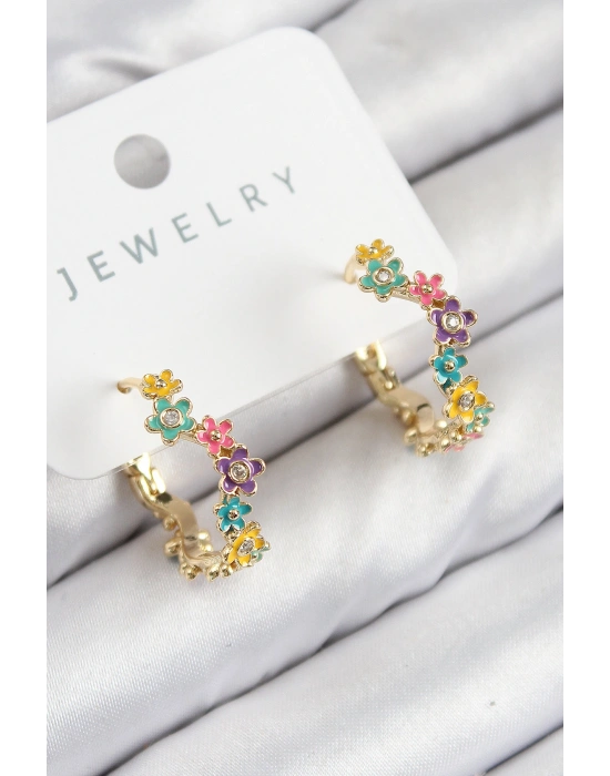 Pirinç Renkli Papatya Model Gold Renk Kadın Küpe