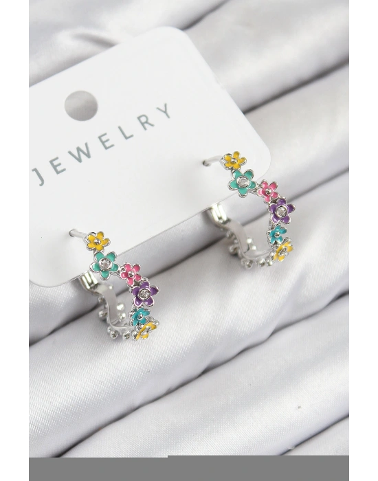 Pirinç Renkli Papatya Model Gümüş Renk Kadın Küpe