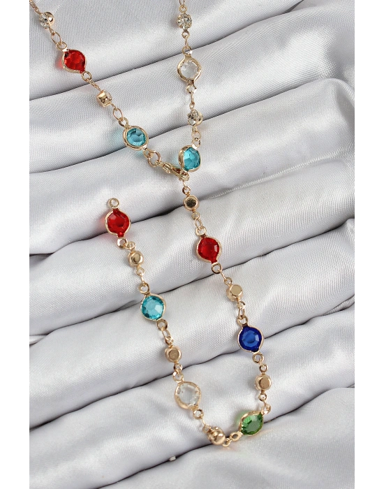 Pirinç Renkli Zirkon Taşlı Model Gold Renk Kadın Y Kolye