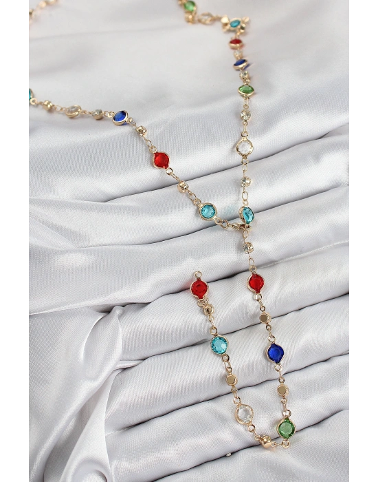 Pirinç Renkli Zirkon Taşlı Model Gold Renk Kadın Y Kolye