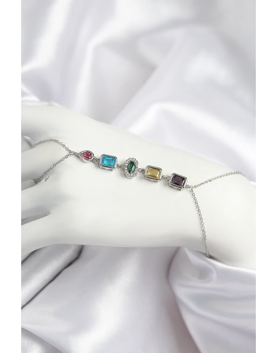 Pirinç Renkli Zirkon Taşlı Model Gümüş Renk Şahmeran
