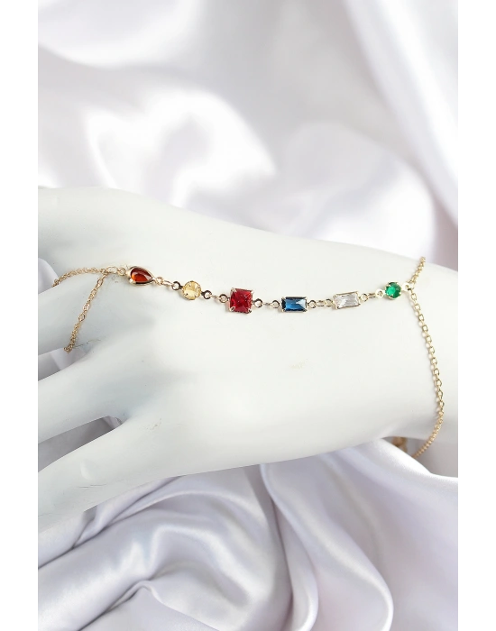 Pirinç Renkli Zirkon Taşlı Y Model Gold Renk Kadın Şahmeran