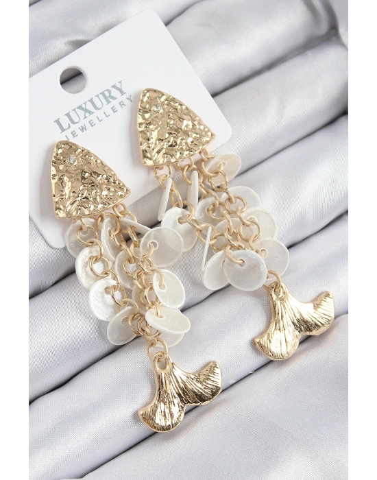 Pirinç Sallantılı Sedefli Balık Model Gold Renk Kadın Küpe