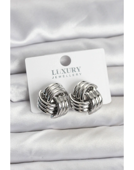 Pirinç Sarmal Gümüş Renk Kadın Küpe