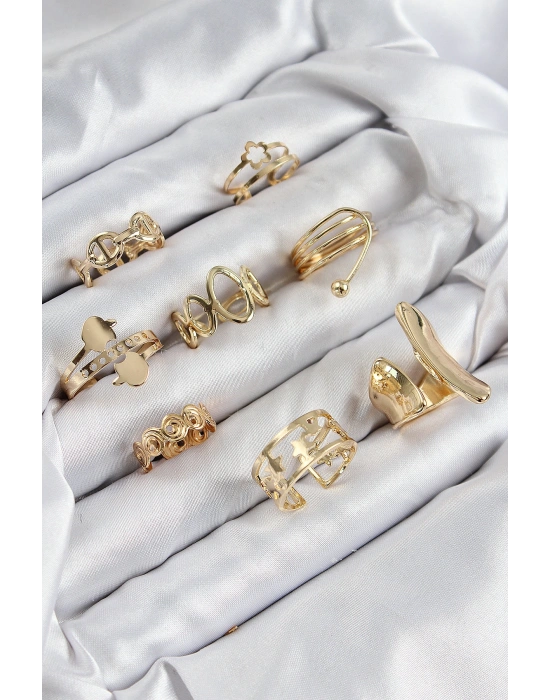 Pirinç Sarmal Ve Yıldız Model Gold Renk Kadın Yüzük Kombin Set