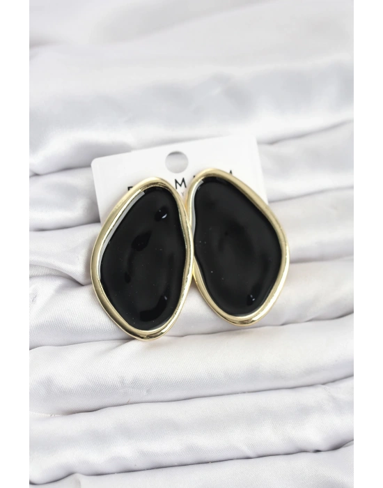 Pirinç Siyah Mineli Damla Model Vintage Plaka Kadın Küpe