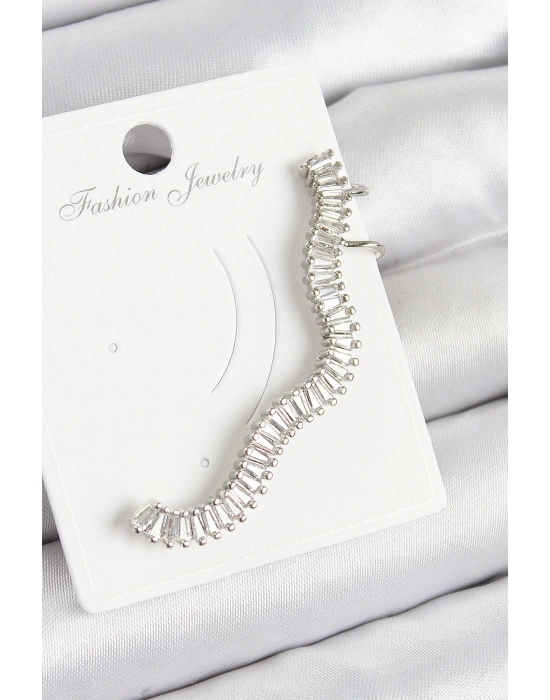 Pirinç Su Yolu Model Gümüş Renk Sağ Kıkırdak Küpe