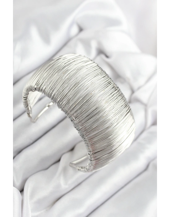 Pirinç Tel Sarma Model Gümüş Renk Kadın Bileklilk