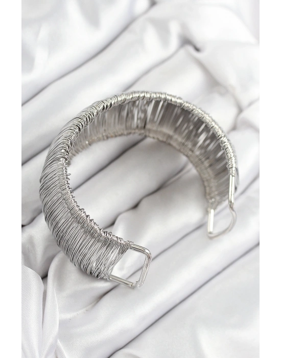 Pirinç Tel Sarma Model Gümüş Renk Kadın Bileklilk