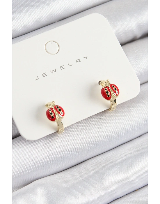 Pirinç Uğur Böceği Model Gold Renk Çocuk Küpe