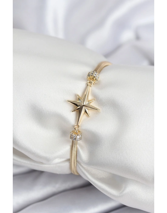 Pirinç VIP Seri Gold Renk Kutup Yıldızı Model Kadın Bileklik