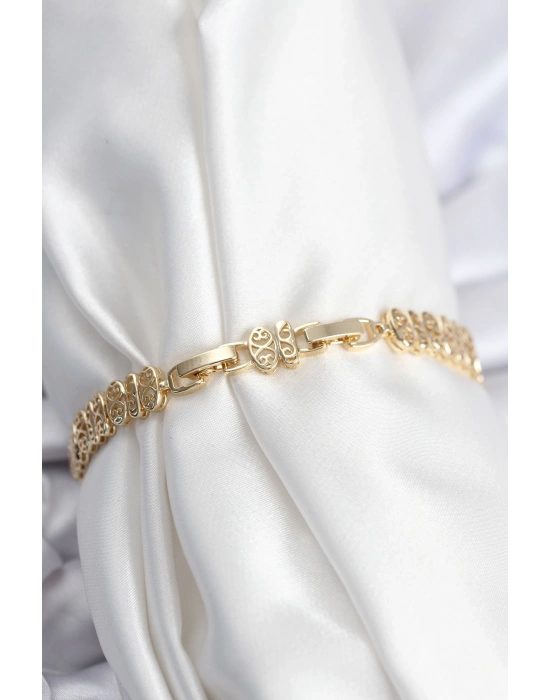 Pirinç VIP Seri Gold Renk Oval Sıralı Kadın Bileklik