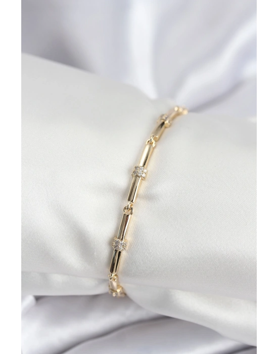 Pirinç VIP Seri Gold Renk Parçalı Model Zirkon Taşlı Kadın Bileklik
