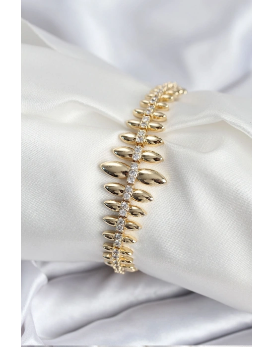 Pirinç VIP Seri Gold Renk Sıralı Damla Model Kadın Bileklik