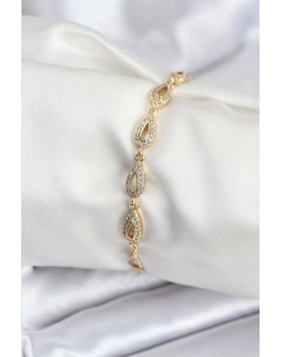 Pirinç VIP Seri Gold Renk Sıralı Damla Model Kadın Bileklik