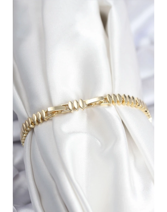 Pirinç VIP Seri Gold Renk Zirkon Taşlı Arpa Model Kadın Bileklik