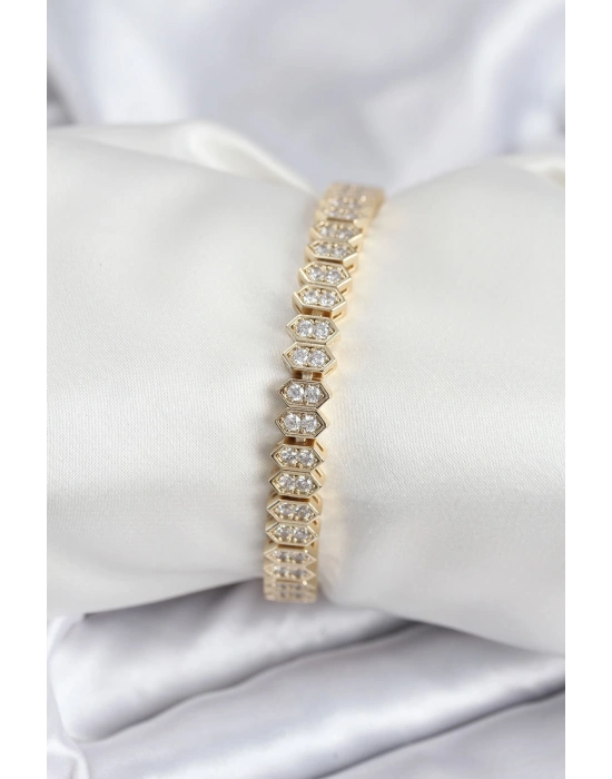 Pirinç VIP Seri Gold Renk Zirkon Taşlı Kadın Bileklik