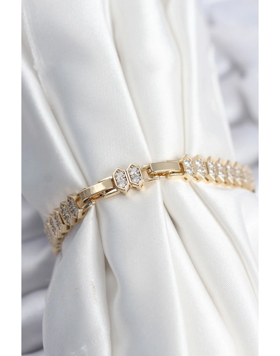 Pirinç VIP Seri Gold Renk Zirkon Taşlı Kadın Bileklik