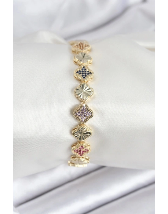 Pirinç VIP Seri Yonca Zirkon Taşlı Kadın Bileklik