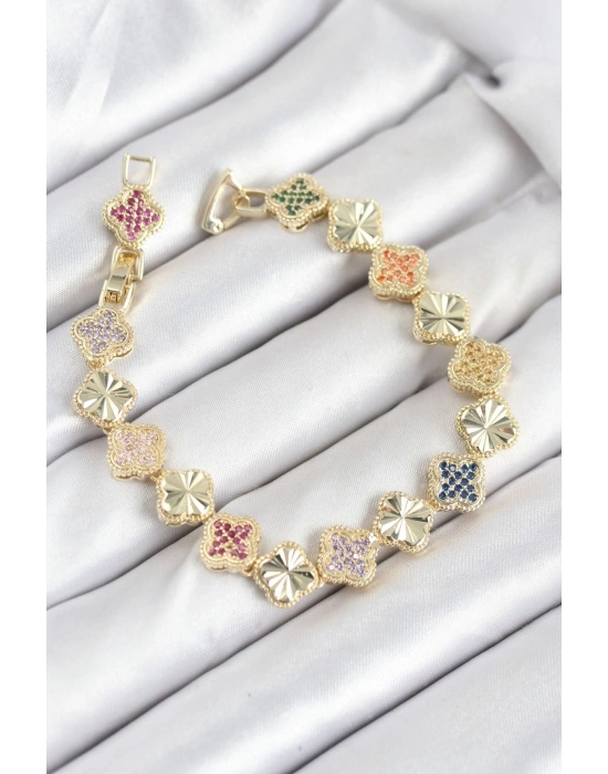 Pirinç VIP Seri Yonca Zirkon Taşlı Kadın Bileklik