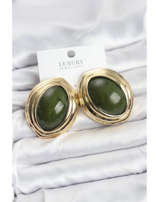 Pirinç Yeşil Badem Model Vintage Gold Kadın Küpe