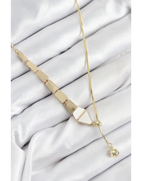 Pirinç Yılan Model Gold Renk Asansörlü Kadın Kolye