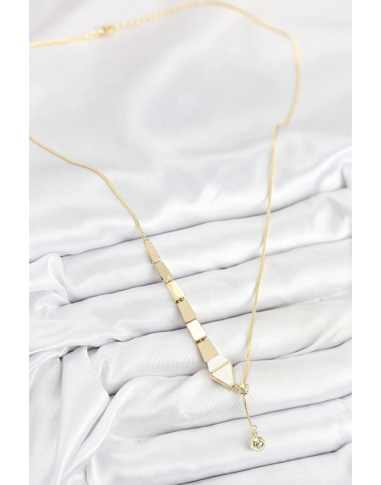 Pirinç Yılan Model Gold Renk Asansörlü Kadın Kolye