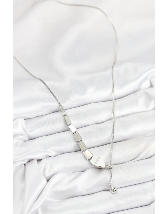 Pirinç Yılan Model Gümüş Renk Asansörlü Kadın Kolye