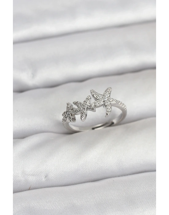 Pirinç Yıldız Model Gümüş Renk Kadın Yüzük