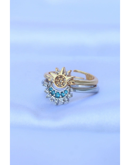 Pirinç Zirkon Taşlı 2li Ayarlanabilir Arkadaş Yüzüğü