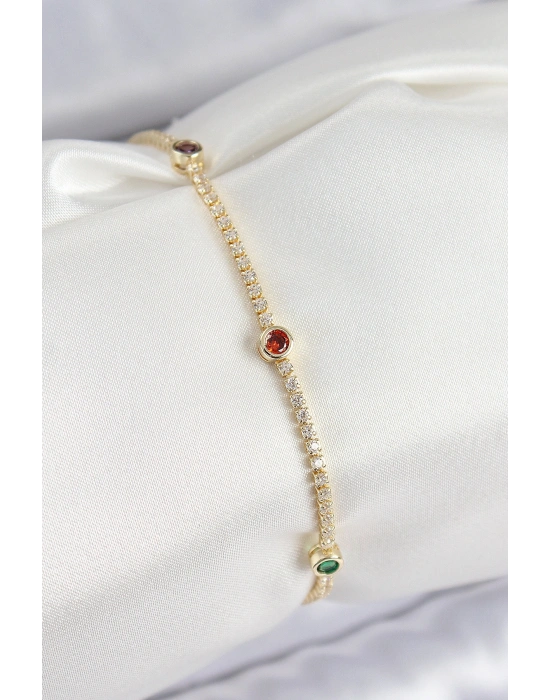 Pirinç Zirkon Taşlı Asorti Model Gold Renk Kadın Bilekilk