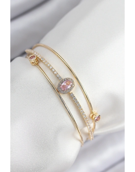 Pirinç Zirkon Taşlı Baget Model Gold Renk Kadın Bileklik