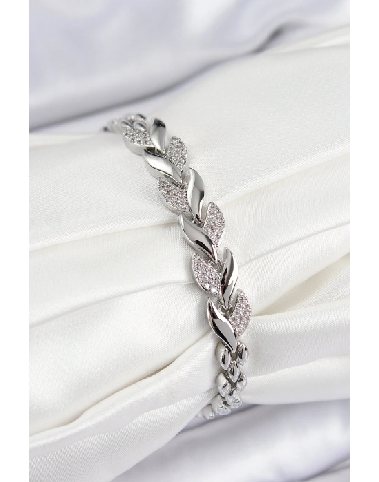 Pirinç Zirkon Taşlı Balık Kuyruğu Model Gümüş Renk Kadın Bileklik