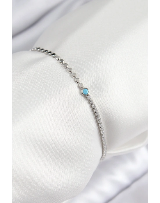 Pirinç Zirkon Taşlı Boncuk Model Ezme Zincir Gümüş Renk Kadın Bileklik