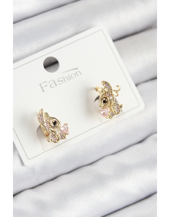 Pirinç Zirkon Taşlı Ceylan Model Gold Renk Çocuk Küpe