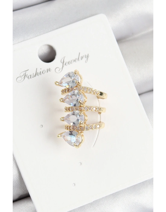 Pirinç Zirkon Taşlı Damla Model Gold Renk Sağ Kıkırdak Küpe