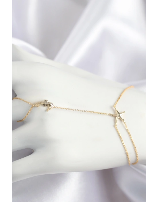 Pirinç Zirkon Taşlı Deniz Atı Ve Yıldız Model Gold Renk Şahmeran