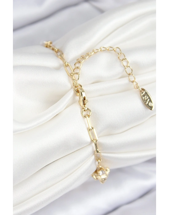 Pirinç Zirkon Taşlı Deniz Kabuğu Model Gold Renk Kadın Bileklik