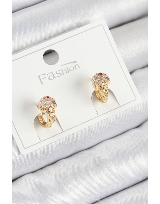 Pirinç Zirkon Taşlı Dondurma Model Gold Renk Çocuk Küpe