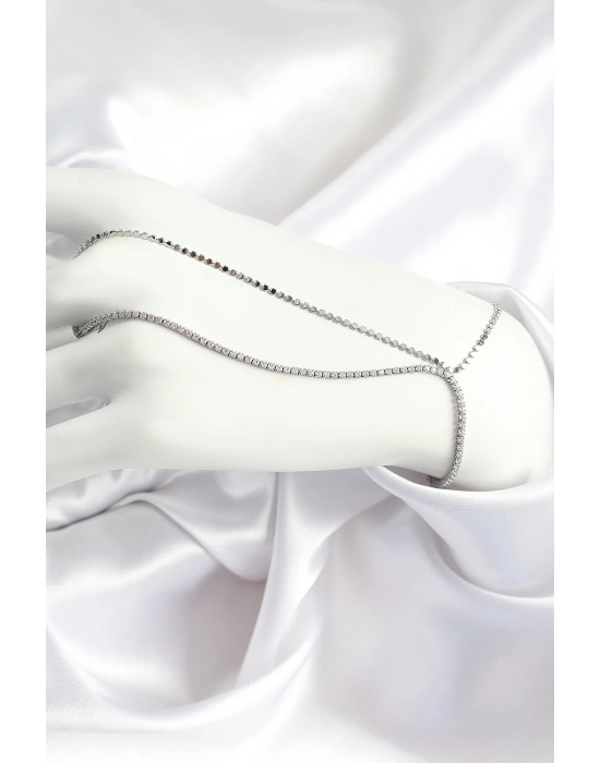 Pirinç Zirkon Taşlı Ezme Zincir Model Gümüş Renk Kadın Şahmeran