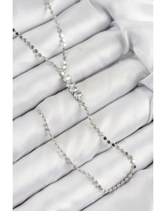 Pirinç Zirkon Taşlı Ezme Zincirli Model Gümüş Renk Y Kolye